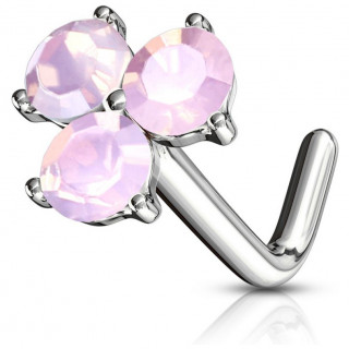 Piercing nez tige "L"  trio de strass en triangle - rose ple