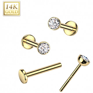 Piercing nez à tige labret et demi-sphère sertie en Or Jaune 14 carats (push-in)