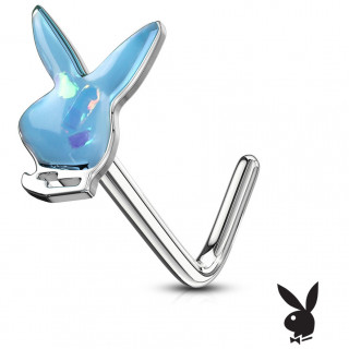 Piercing nez tige L Lapin Playboy Opale (officiel) - Bleu aqua