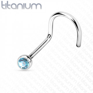 Piercing nez titane boule strass aqua  tige en "U"