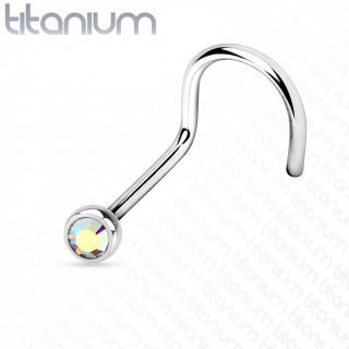 Piercing nez titane boule strass aurore borale  tige en "U"