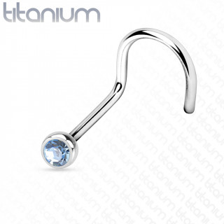 Piercing nez titane boule strass bleu clair  tige en "U"