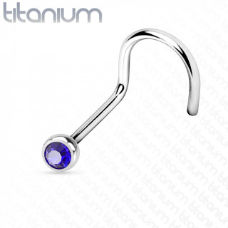 Piercing nez titane boule strass bleu  tige en "U"