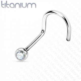 Piercing nez titane boule strass clair  tige en "U"