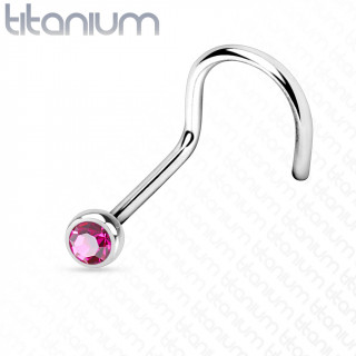 Piercing nez titane boule strass fuchsia  tige en "U"