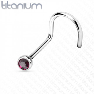 Piercing nez titane boule strass pourpre  tige en "U"