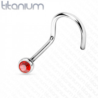 Piercing nez titane boule strass rouge  tige en "U"