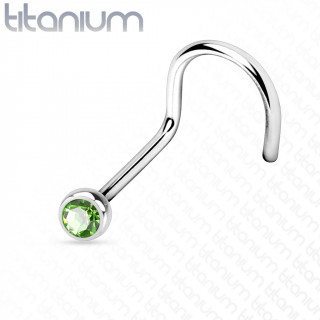 Piercing nez titane boule strass vert  tige en "U"