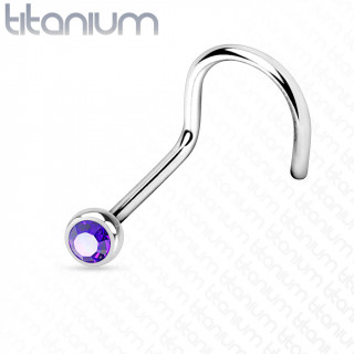 Piercing nez titane boule strass violet tanzanite  tige en "U"