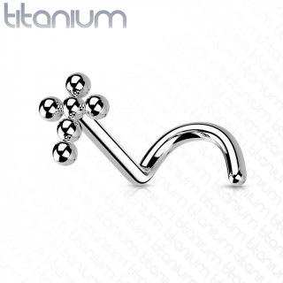 Piercing nez Titane croix de perles  tige tire-bouchon