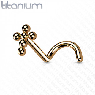 Piercing nez Titane cuivr croix de perles  tige tire-bouchon