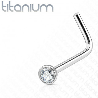 Piercing nez titane en "L"  demi-boule strass