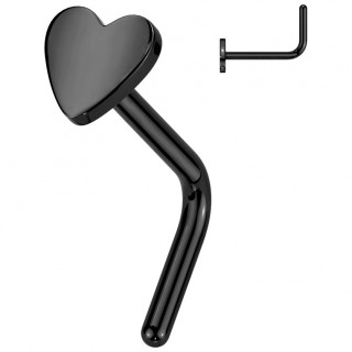 Piercing nez Titane noir coeur à tige en L