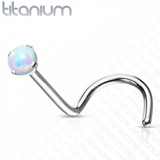 Piercing nez titane G23 serti Opale  tige en "U" - Blanc