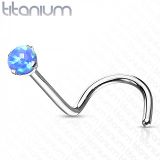 Piercing nez titane G23 serti Opale  tige en "U" - Bleu