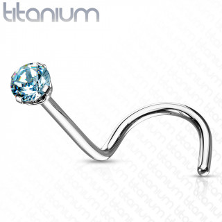 Piercing nez Titane strass Bleu clair (aqua)  tige en "U"