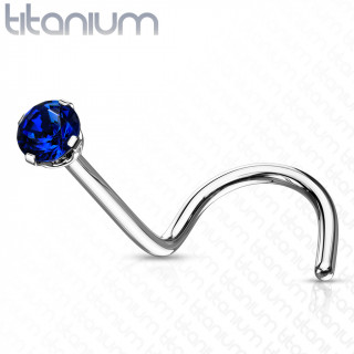 Piercing nez Titane strass Bleu  tige en "U"