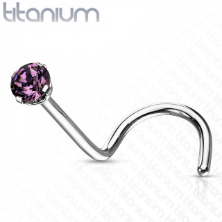 Piercing nez Titane strass Pourpre  tige en "U"