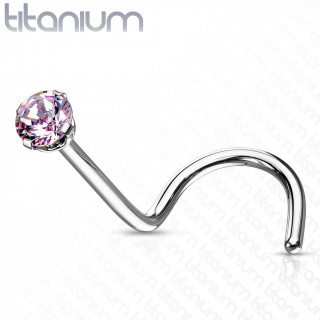 Piercing nez Titane strass Rose  tige en "U"