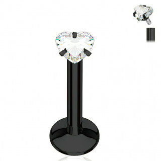 Piercing noir  strass coeur et filetage interne (lvre, cartilage...)