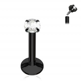 Piercing noir  strass rond et filetage interne (lvre, cartilage...)