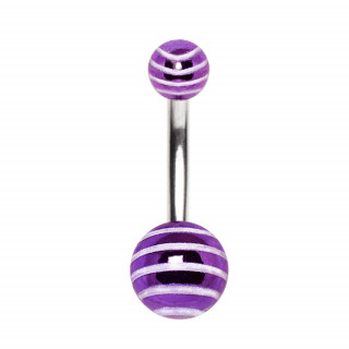 Piercing nombril à boules acrylique violettes striées
