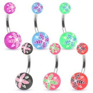 Piercing nombril  boules avec imprim floral orchide