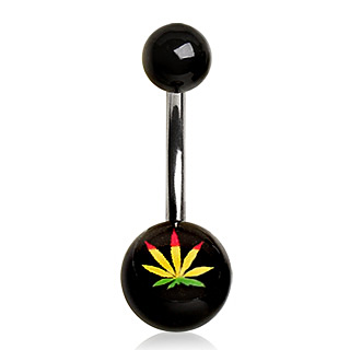 Piercing nombril à boules noires avec motif cannabis