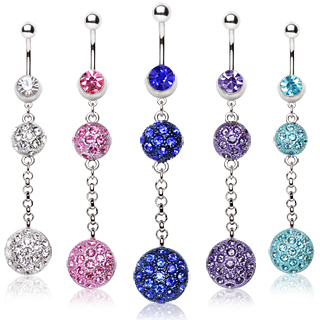 Piercing nombril  boules shamballa enchaines