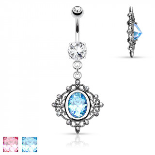 Piercing nombril  cadre style filigrane et pierre ovale