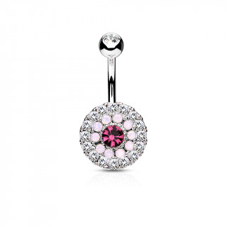 Piercing nombril à cercles concentriques de cristaux et Opalites - rose