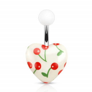 Piercing nombril à cerises sur coeur blanc