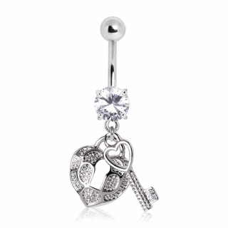 Piercing nombril  cl et cadenas coeur