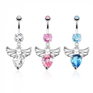 Piercing nombril  coeur de pierre avec ailes d'ange