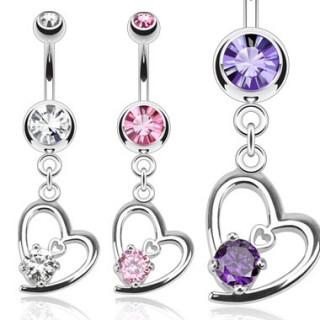 Piercing nombril  coeur design serti et mini coeur