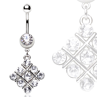 Piercing nombril à croisillons pavés de strass
