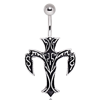 Piercing nombril  croix diabolique grave de runes