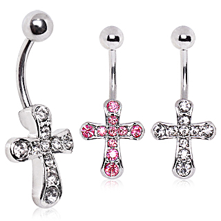 Piercing nombril  croix pave de strass