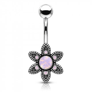 Piercing nombril  lgante fleur noircie sertie