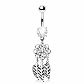 Piercing nombril  fleur et plumes style attrape rve