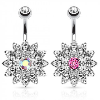 Piercing nombril  fleur majestueuse pave de pierres