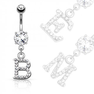 Piercing nombril  lettre alphabet couverte de strass