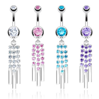 Piercing nombril  lignes de pierres suspendues
