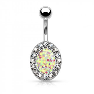 Piercing nombril  opale synthtique ovale borde de strass