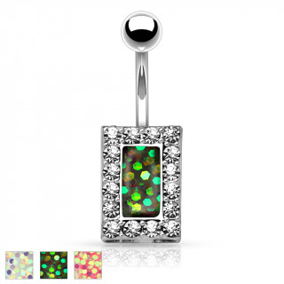 Piercing nombril  opale synthtique rectangulaire borde de strass