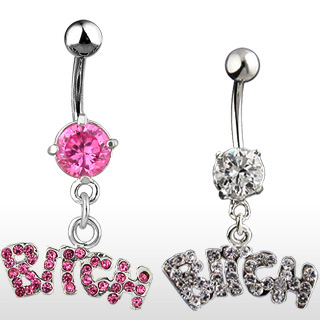 Piercing nombril  pendentif Bitch avec strass