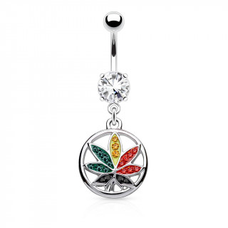 Piercing nombril  pendentif cannabis multicolore cercl
