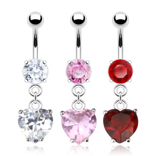 Piercing nombril � pendentif gros coeur serti