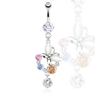 Piercing nombril  pendentif multi-colore avec papillon