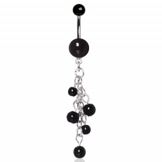 Piercing nombril à perles noires et chaines